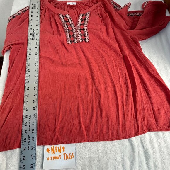 J.Jill Womens Boho Embroidered Peasant Top Large Coral 3/4 Sleeve Cotton NWOT - Picture 8 of 8